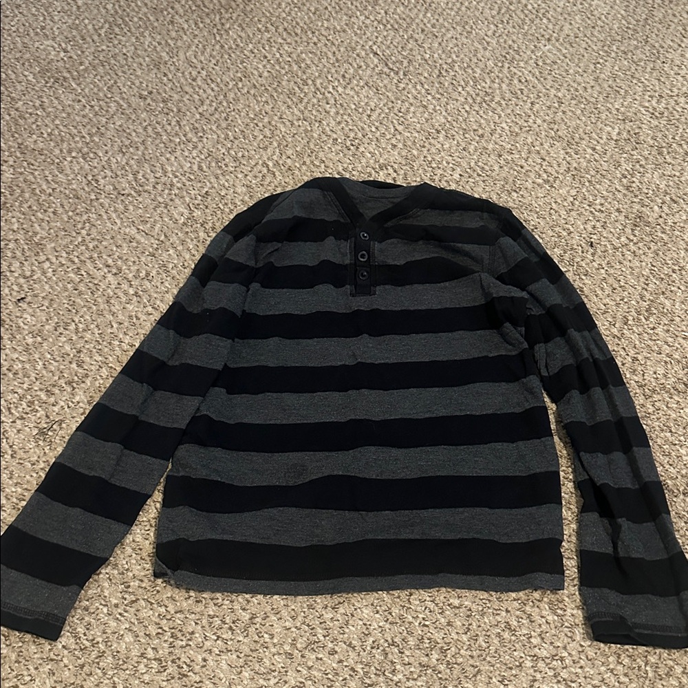Helix Black and Gray Striped Long Sleeve Tee